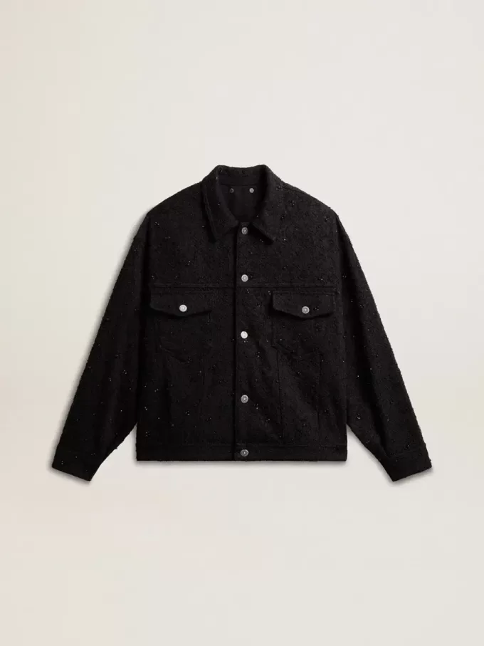 Svart denimjacka för damer med broderi