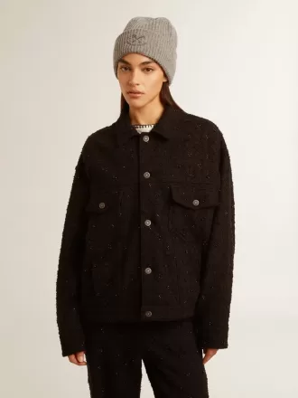 Svart denimjacka för damer med broderi