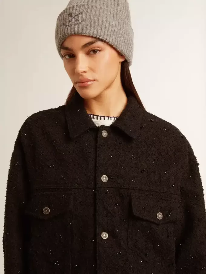 Svart denimjacka för damer med broderi
