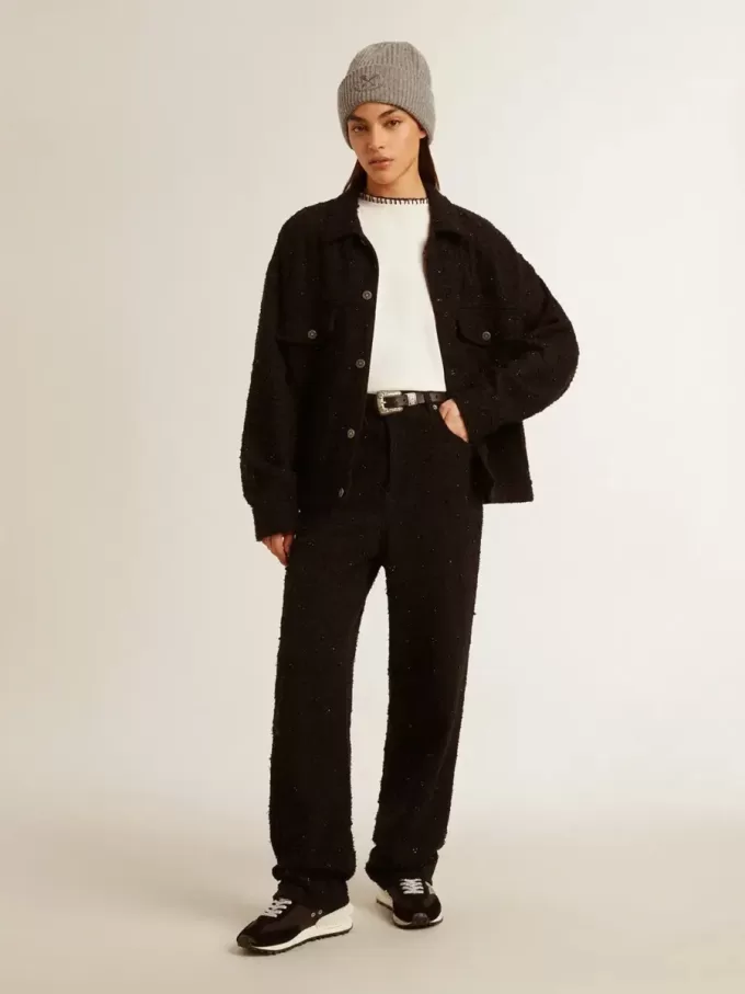Svart denimjacka för damer med broderi