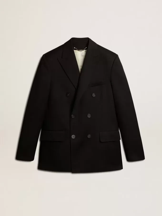 Svart dubbelknäppt blazer för herr med knappstängning Svart dubbelknäppt blazer för herr med knappstängning