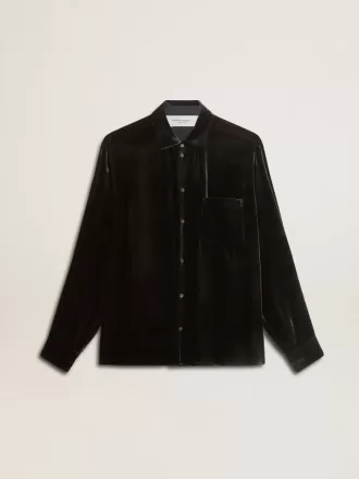Svart skjorta med sammetseffekt och broderi