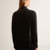 Svart skjorta med sammetseffekt och broderi