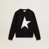 Svart sweatshirt för pojkar med vit maxistjärna på framsidan Svart sweatshirt för pojkar med vit maxistjärna på framsidan