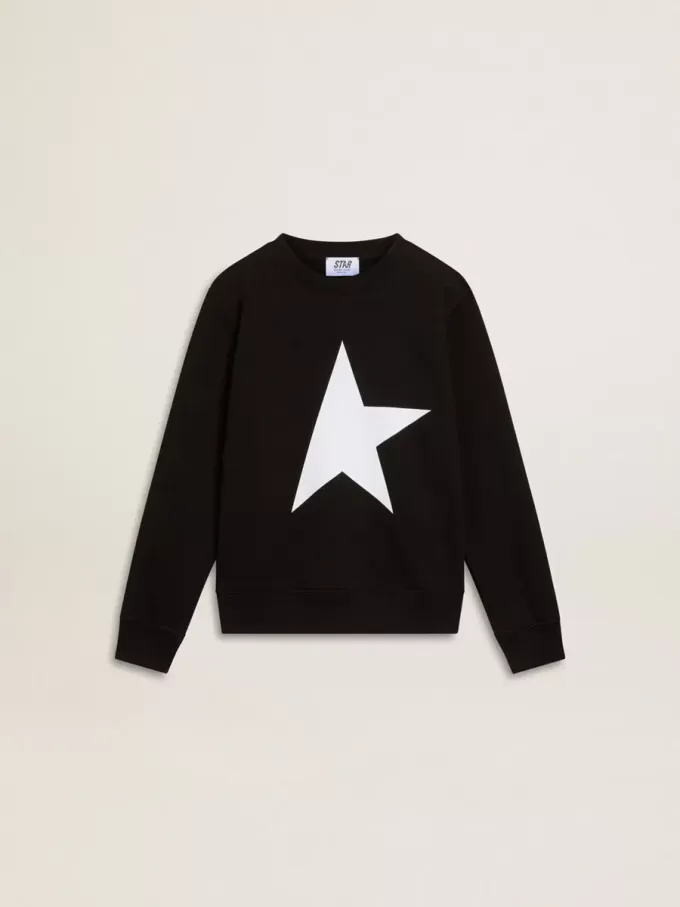 Svart sweatshirt för pojkar med vit maxistjärna på framsidan Svart sweatshirt för pojkar med vit maxistjärna på framsidan
