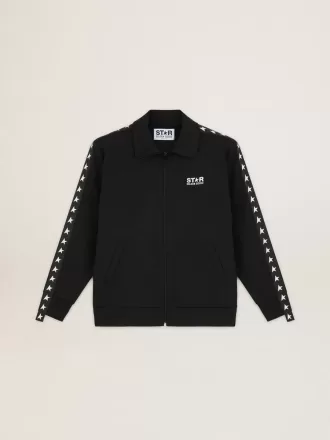 Svart sweatshirt med dragkedja och vita stjärnor för herr