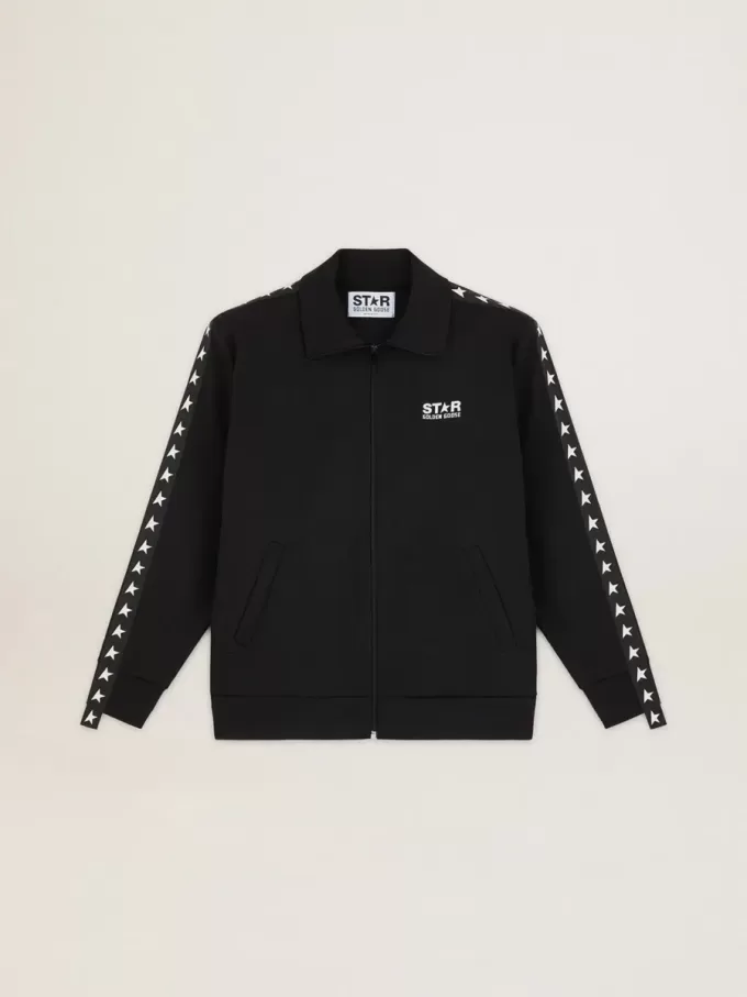 Svart sweatshirt med dragkedja och vita stjärnor för herr Svart sweatshirt med dragkedja och vita stjärnor för herr