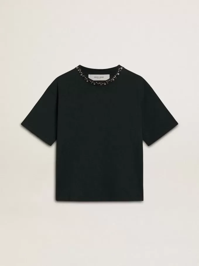 Svart T-shirt för damer med kristaller Svart T-shirt för damer med kristaller