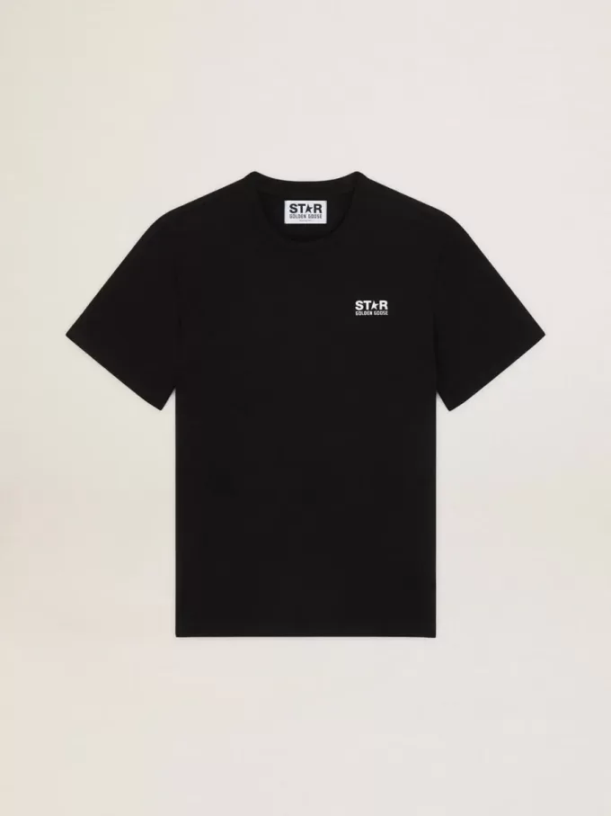 Svart T-shirt för herr med kontrasterande vit logotyp och stjärna Svart T-shirt för herr med kontrasterande vit logotyp och stjärna