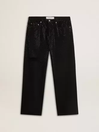 Svarta jeans för herr med lös passform och kristaller med gradienteffekt över hela plagget