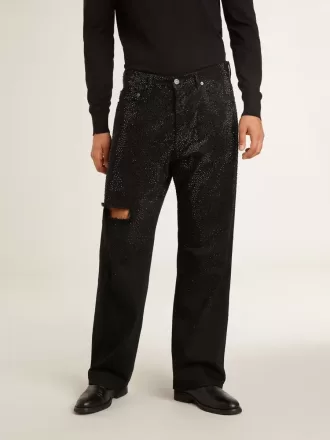 Svarta jeans för herr med lös passform och kristaller med gradienteffekt över hela plagget