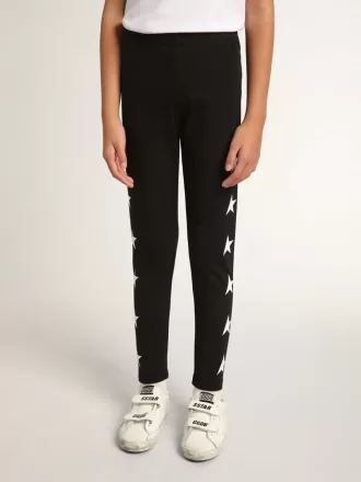 Svarta leggings för flickor med vita stjärnor på sidorna Svarta leggings för flickor med vita stjärnor på sidorna