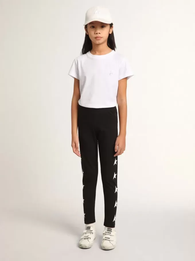 Svarta leggings för flickor med vita stjärnor på sidorna Svarta leggings för flickor med vita stjärnor på sidorna