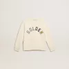 Sweatshirt i åldrat vitt med flerfärgad Golden-text på framsidan Sweatshirt i åldrat vitt med flerfärgad Golden-text på framsidan