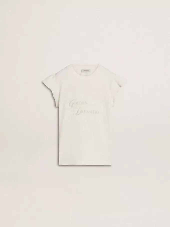 T-shirt för flickor med volangärmar, text och broderi T-shirt för flickor med volangärmar, text och broderi