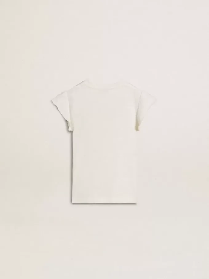 T-shirt för flickor med volangärmar, text och broderi T-shirt för flickor med volangärmar, text och broderi
