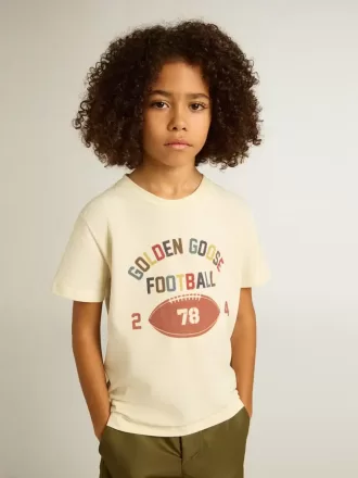 T-shirt för pojkar i slitet vitt med flerfärgade bokstäver