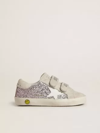 Teen Old School i silver och rosa glitter med vit läderstjärna