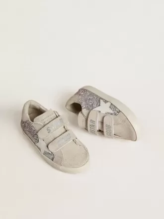 Teen Old School i silver och rosa glitter med vit läderstjärna