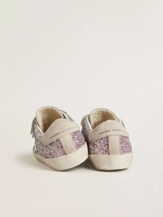 Teen Old School i silver och rosa glitter med vit läderstjärna Teen Old School i silver och rosa glitter med vit läderstjärna