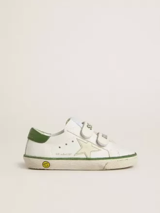 Teen Old School i vitt läder med grön nappa-hälflik och grönt insats