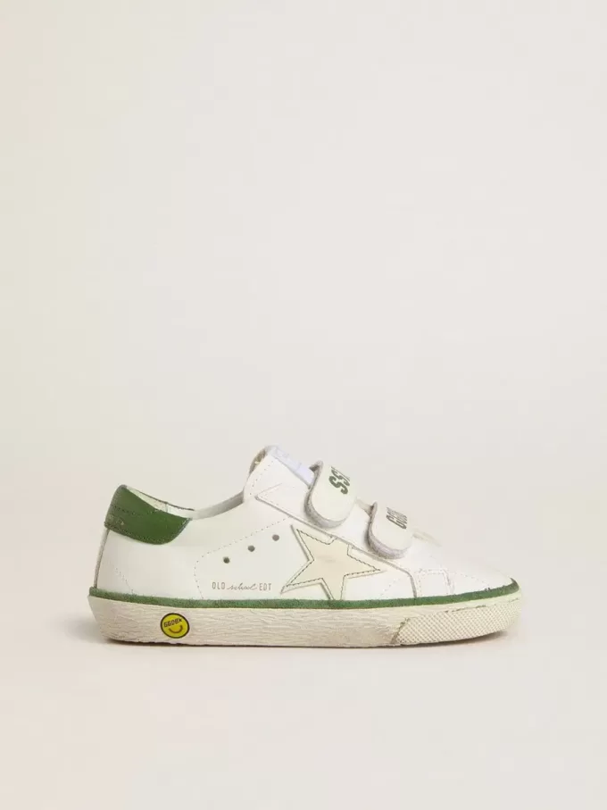Teen Old School i vitt läder med grön nappa-hälflik och grönt insats Teen Old School i vitt läder med grön nappa-hälflik och grönt insats