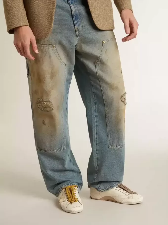 True-Star för herr i vitt nappaläder med guldfolierad läderstjärna och beige mockahälflik True-Star för herr i vitt nappaläder med guldfolierad läderstjärna och beige mockahälflik