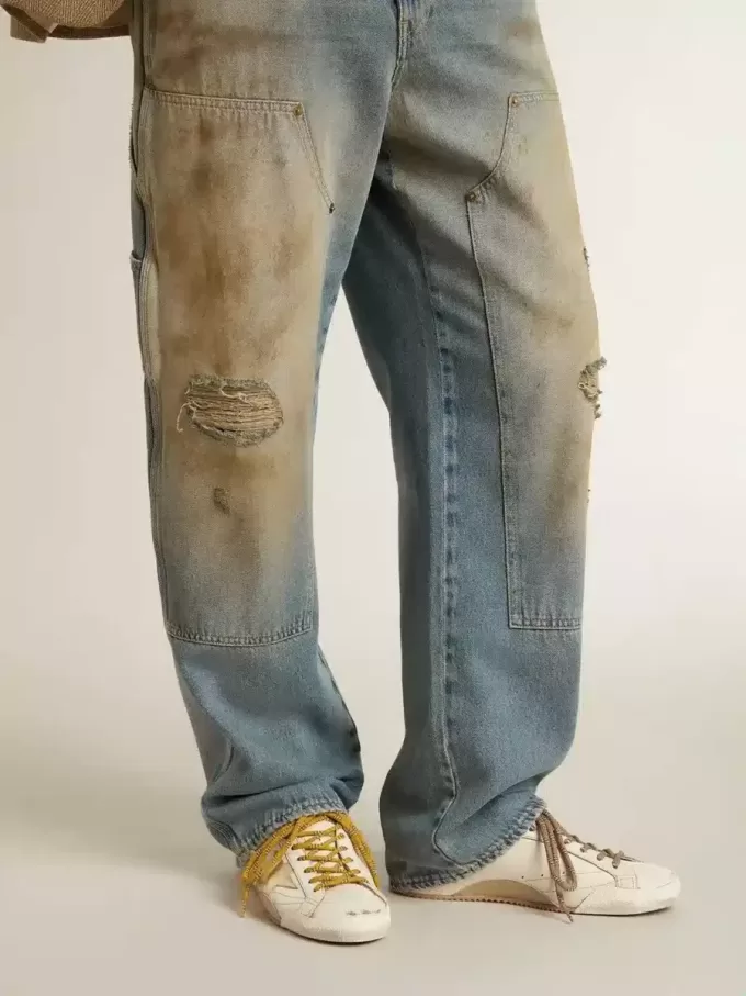 True-Star för herr i vitt nappaläder med guldfolierad läderstjärna och beige mockahälflik True-Star för herr i vitt nappaläder med guldfolierad läderstjärna och beige mockahälflik