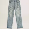 Tvättade jeans för dam med öglor över hela plagget