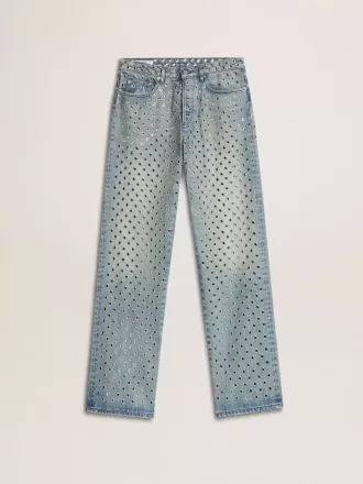 Tvättade jeans för dam med öglor över hela plagget