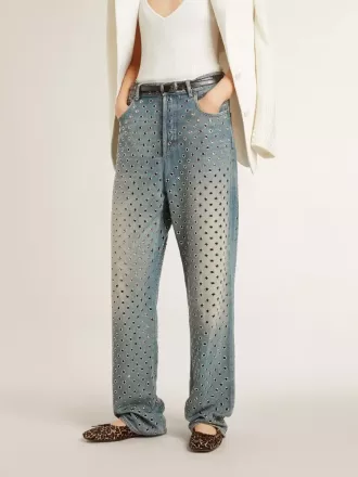 Tvättade jeans för dam med öglor över hela plagget