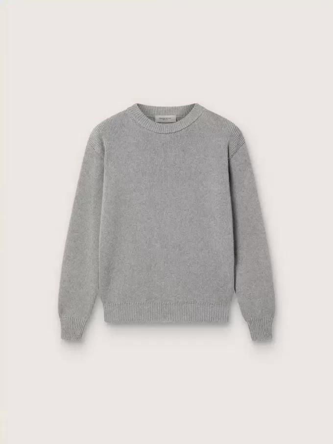 Unisex Golden-tröja för barn i ribbad grå melange med logotyp på ryggen Unisex Golden-tröja för barn i ribbad grå melange med logotyp på ryggen