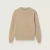 Unisex ribbad tröja i guldbeige för barn med logotyp på ryggen Unisex ribbad tröja i guldbeige för barn med logotyp på ryggen