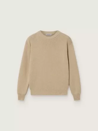 Unisex ribbad tröja i guldbeige för barn med logotyp på ryggen