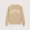 Unisex ribbad tröja i guldbeige för barn med logotyp på ryggen Unisex ribbad tröja i guldbeige för barn med logotyp på ryggen