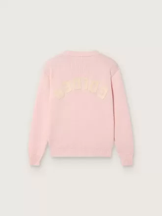 Unisex rosa ribbad Golden-tröja för barn med Golden-logotyp på ryggen