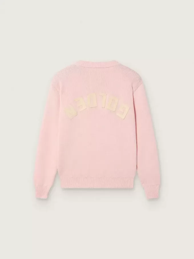 Unisex rosa ribbad Golden-tröja för barn med Golden-logotyp på ryggen Unisex rosa ribbad Golden-tröja för barn med Golden-logotyp på ryggen