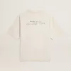 Unisex-T-shirt i slitet vitt med tryckt text