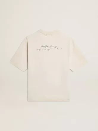 Unisex-T-shirt i slitet vitt med tryckt text