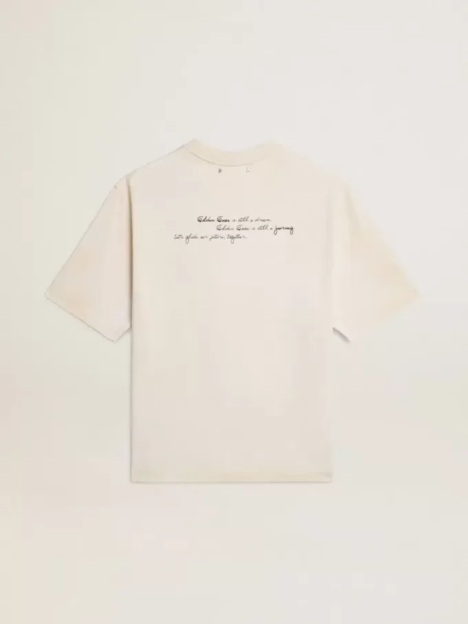 Unisex-T-shirt i slitet vitt med tryckt text