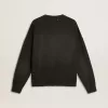 Unisex-tröja i sliten svart bomull med broderad logotyp Unisex-tröja i sliten svart bomull med broderad logotyp