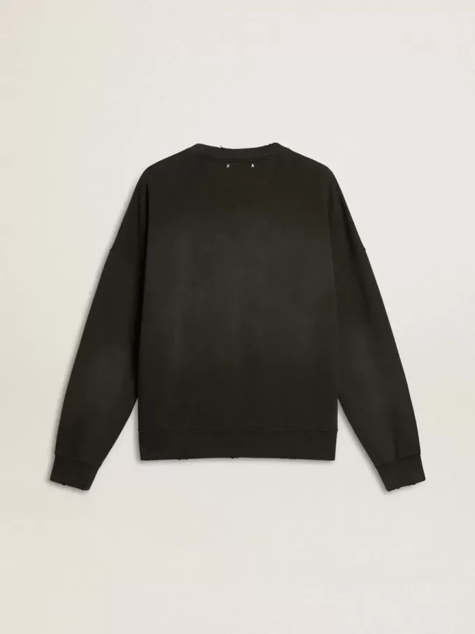 Unisex-tröja i sliten svart bomull med broderad logotyp Unisex-tröja i sliten svart bomull med broderad logotyp