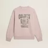 Unisex-tröja med rund hals i gammalt rosa med grönt logotryck