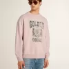 Unisex-tröja med rund hals i gammalt rosa med grönt logotryck