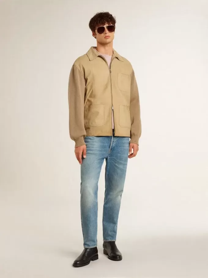 Unisex-tröja med rund hals i gammalt rosa med grönt logotryck