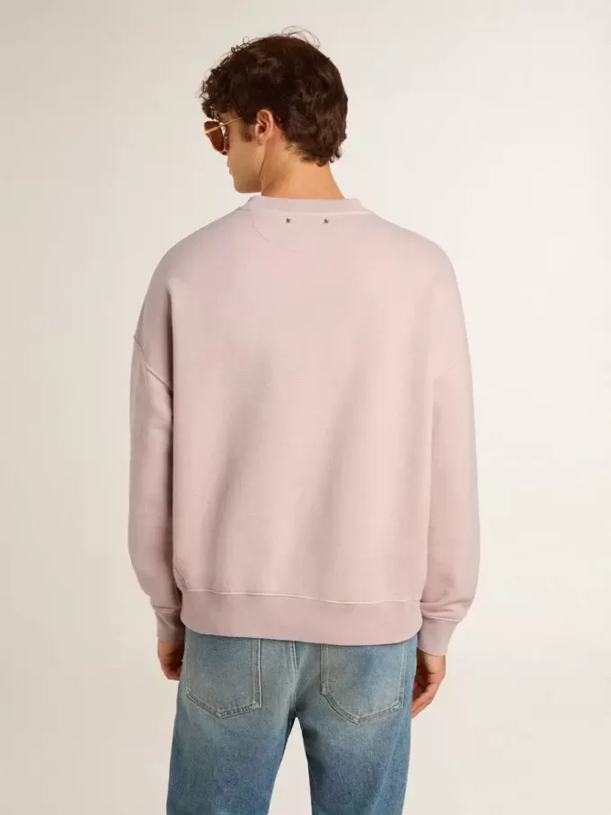 Unisex-tröja med rund hals i gammalt rosa med grönt logotryck