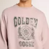 Unisex-tröja med rund hals i gammalt rosa med grönt logotryck