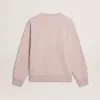 Unisex-tröja med rund hals i gammalt rosa med grönt logotryck
