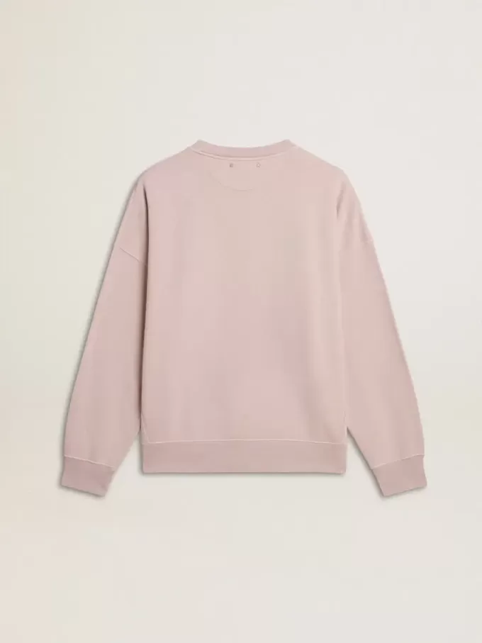 Unisex-tröja med rund hals i gammalt rosa med grönt logotryck
