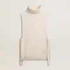 Unisex vit höghalsad ärmlös tröja i ribbad ull Unisex vit höghalsad ärmlös tröja i ribbad ull